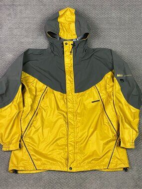 Vintage REI Elements Jacket Parka Mens Unisex XL Yellow Black Waterproof 90s Y2K